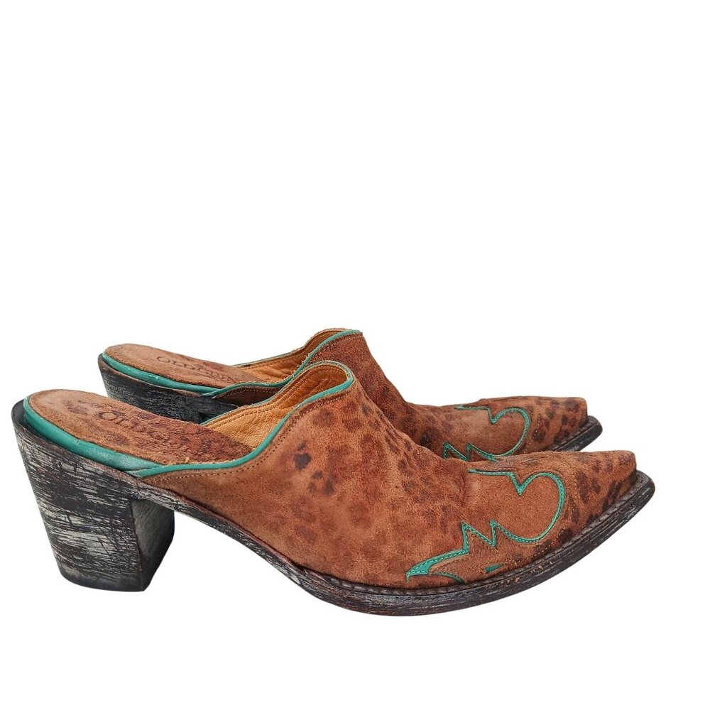 Old Gringo Leopard Print Suede Mules Size 5B Turq… - image 2